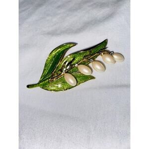 Monet enamel Lily of the valley vintage brooch